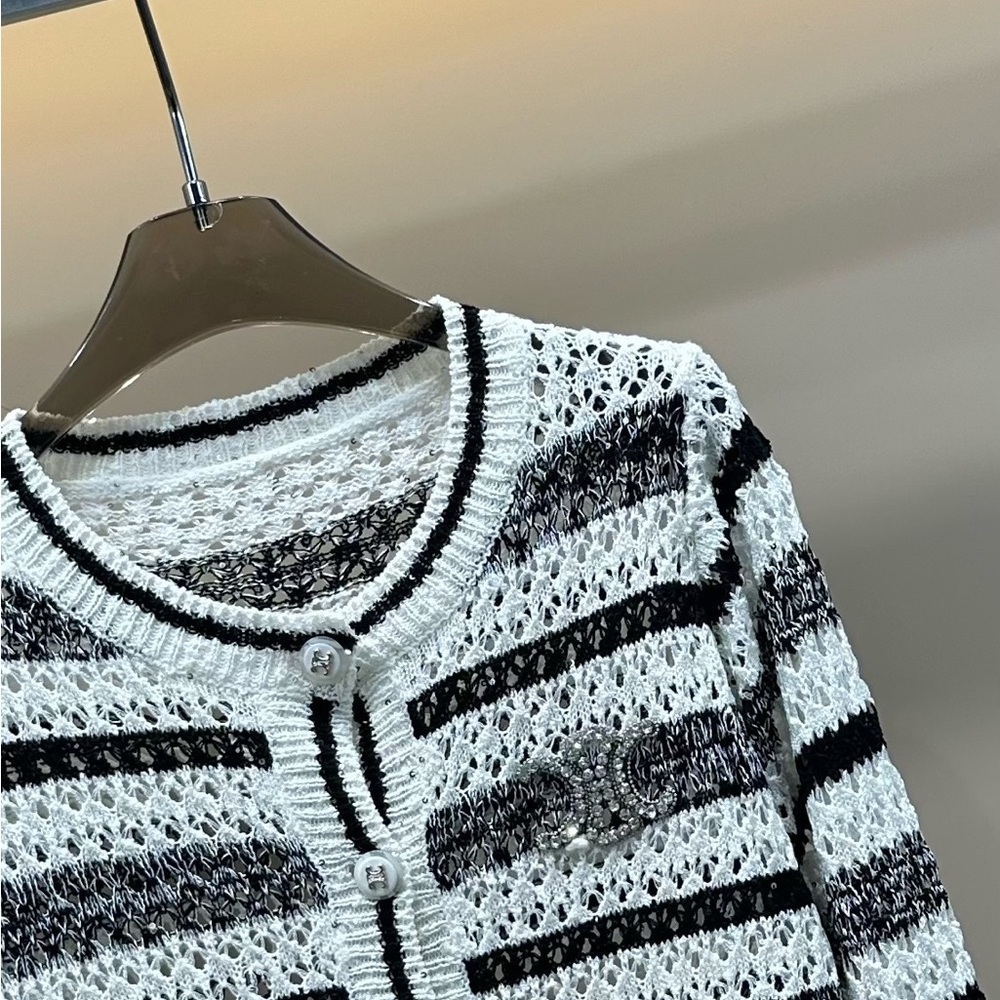 Celine Black and White Striped Cardigan - Picture 2 of 4
